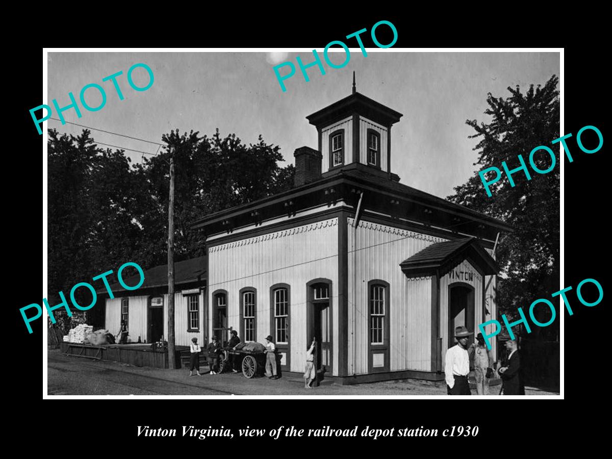 OLD LARGE HISTORIC PHOTO OF VINTON WEST VIRGINIA, THE RAILROAD DEPOT c1930