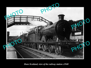 OLD LARGE HISTORIC PHOTO DUNS SCOTLAND, THE RAILWAY STATION c1940