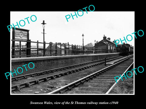 OLD LARGE HISTORIC PHOTO SWANSEA WALES, THE ST THOMAS RAILWAY STATION c1940