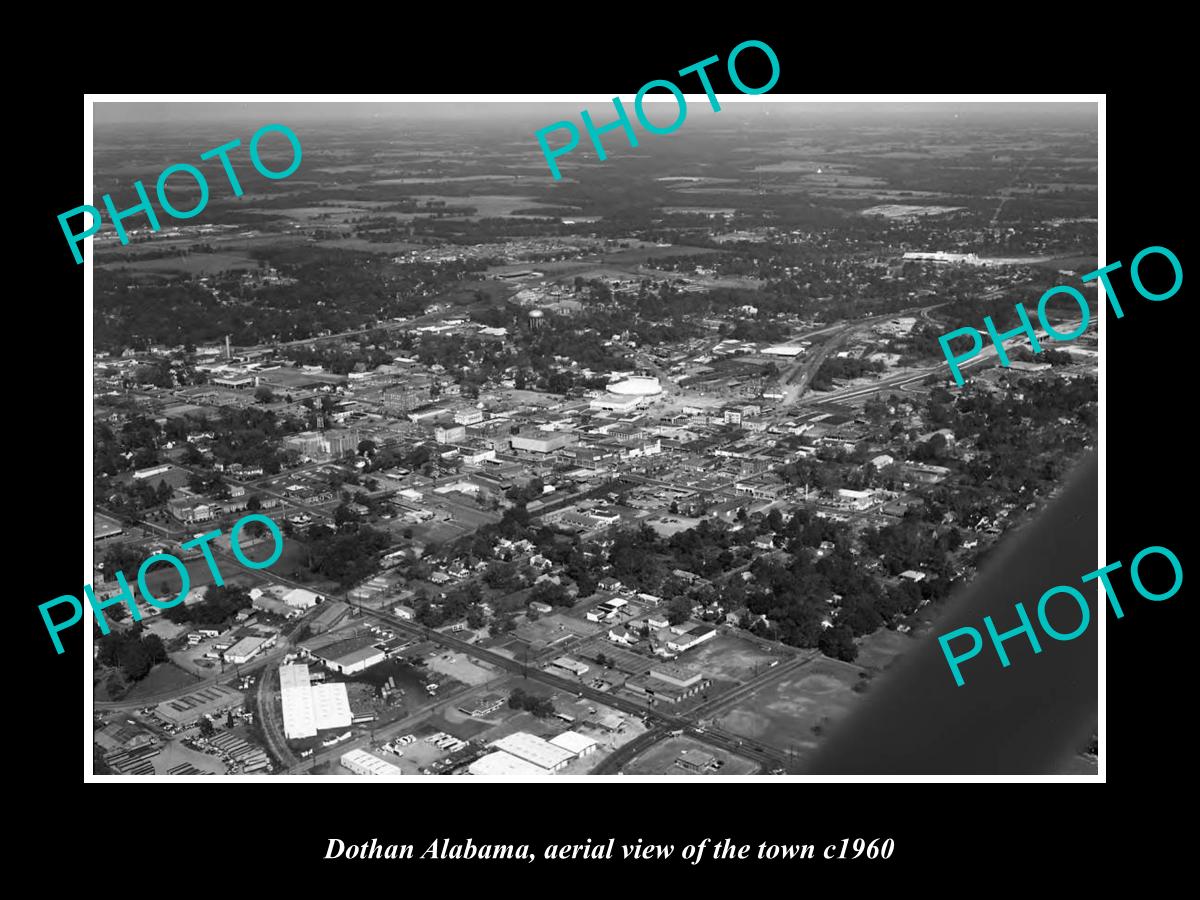 OLD LARGE HISTORIC PHOTO DOTHAN ALABAMA, AERIAL VIEW OF THE TOWN c1960