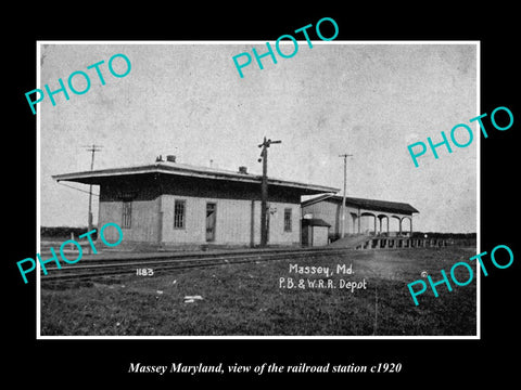 OLD LARGE HISTORIC PHOTO MASSEY MARYLAND, VIEW OF RAILROAD STATION c1920