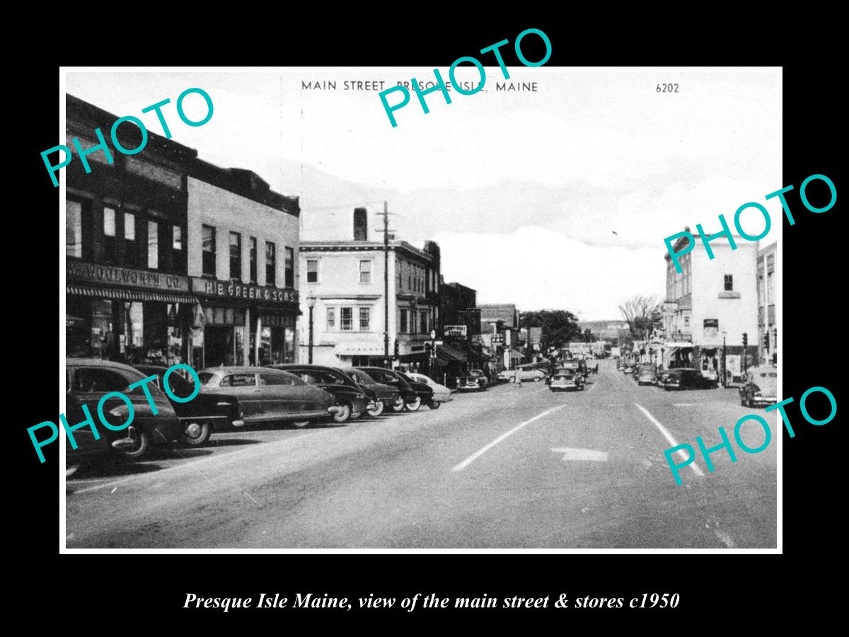 OLD LARGE HISTORIC PHOTO PRESQUE ISLE MAINE, THE MAIN ST & STORES c1950