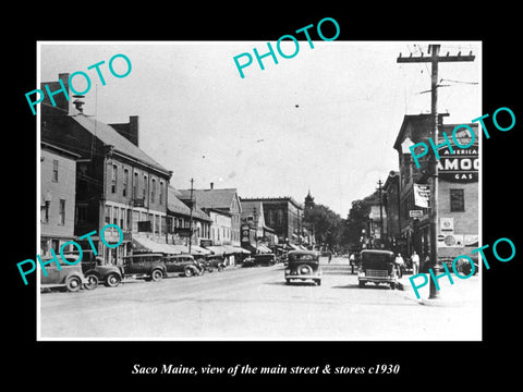 OLD LARGE HISTORIC PHOTO SACO MAINE, VIEW OF THE MAIN ST & STORES c1930