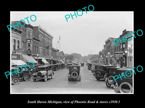 OLD LARGE HISTORIC PHOTO SOUTH HAVEN MICHIGAN, PHOENIX ROAD & STORES c1930 2