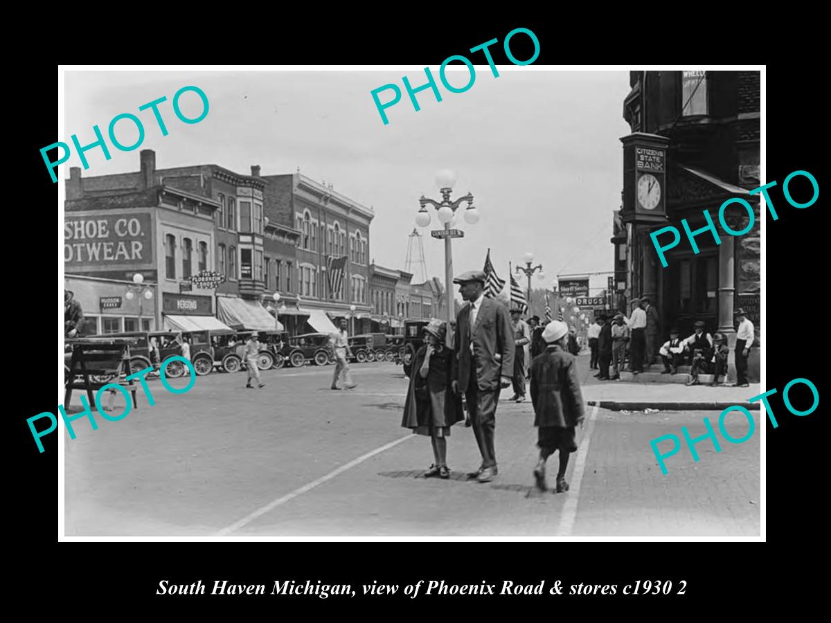 OLD LARGE HISTORIC PHOTO SOUTH HAVEN MICHIGAN, PHOENIX ROAD & STORES c1930 3