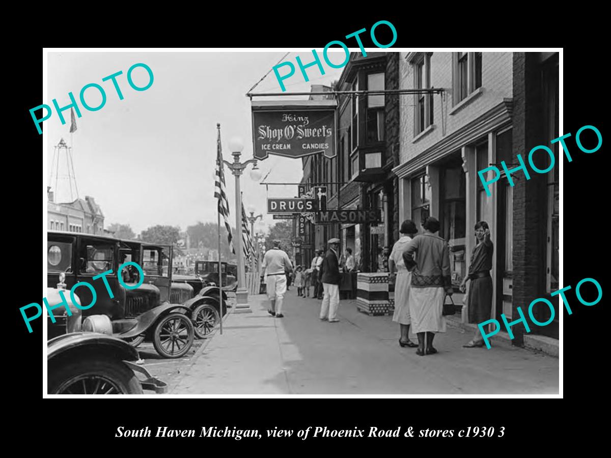 OLD LARGE HISTORIC PHOTO SOUTH HAVEN MICHIGAN, PHOENIX ROAD & STORES c1930 4