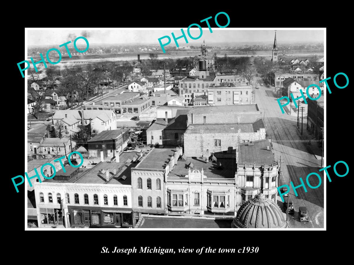 OLD LARGE HISTORIC PHOTO ST JOSEPH MICHIGAN, VIEW OF THE TOWN c1930 1