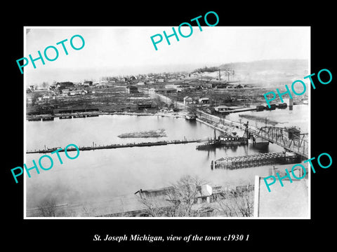 OLD LARGE HISTORIC PHOTO ST JOSEPH MICHIGAN, VIEW OF THE TOWN c1930 2