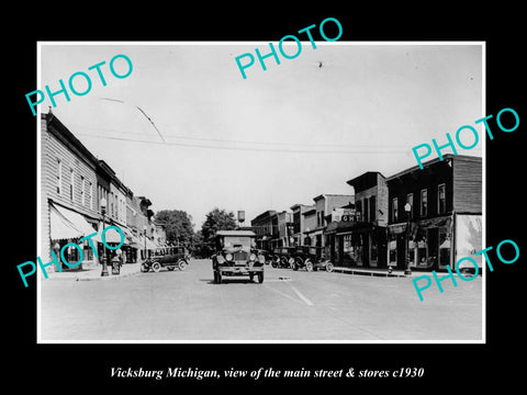 OLD LARGE HISTORIC PHOTO VICKSBURG MAINE, VIEW OF THE MAIN ST & STORES c1930