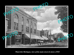 OLD LARGE HISTORIC PHOTO WATERVLIET MICHIGAN, VIEW OF THE MAIN ST & STORES c1910