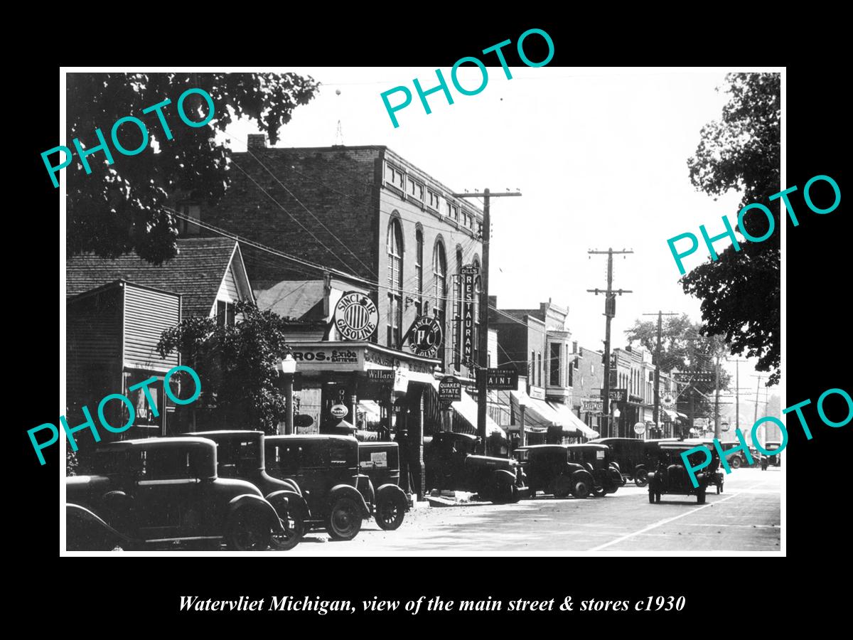 OLD LARGE HISTORIC PHOTO WATERVLIET MICHIGAN, VIEW OF MAIN ST & STORES c1930 1