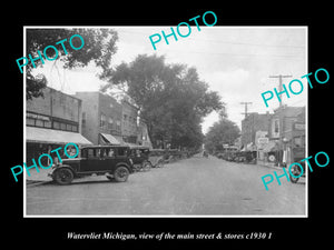 OLD LARGE HISTORIC PHOTO WATERVLIET MICHIGAN, VIEW OF MAIN ST & STORES c1930 2