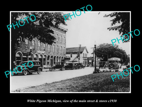 OLD LARGE HISTORIC PHOTO WHITE PIGEON MICHIGAN, THE MAIN STREET & STORES 1930