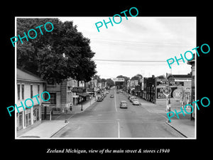 OLD LARGE HISTORIC PHOTO ZEELAND MICHIGAN, THE MAIN STREET & STORES 1940