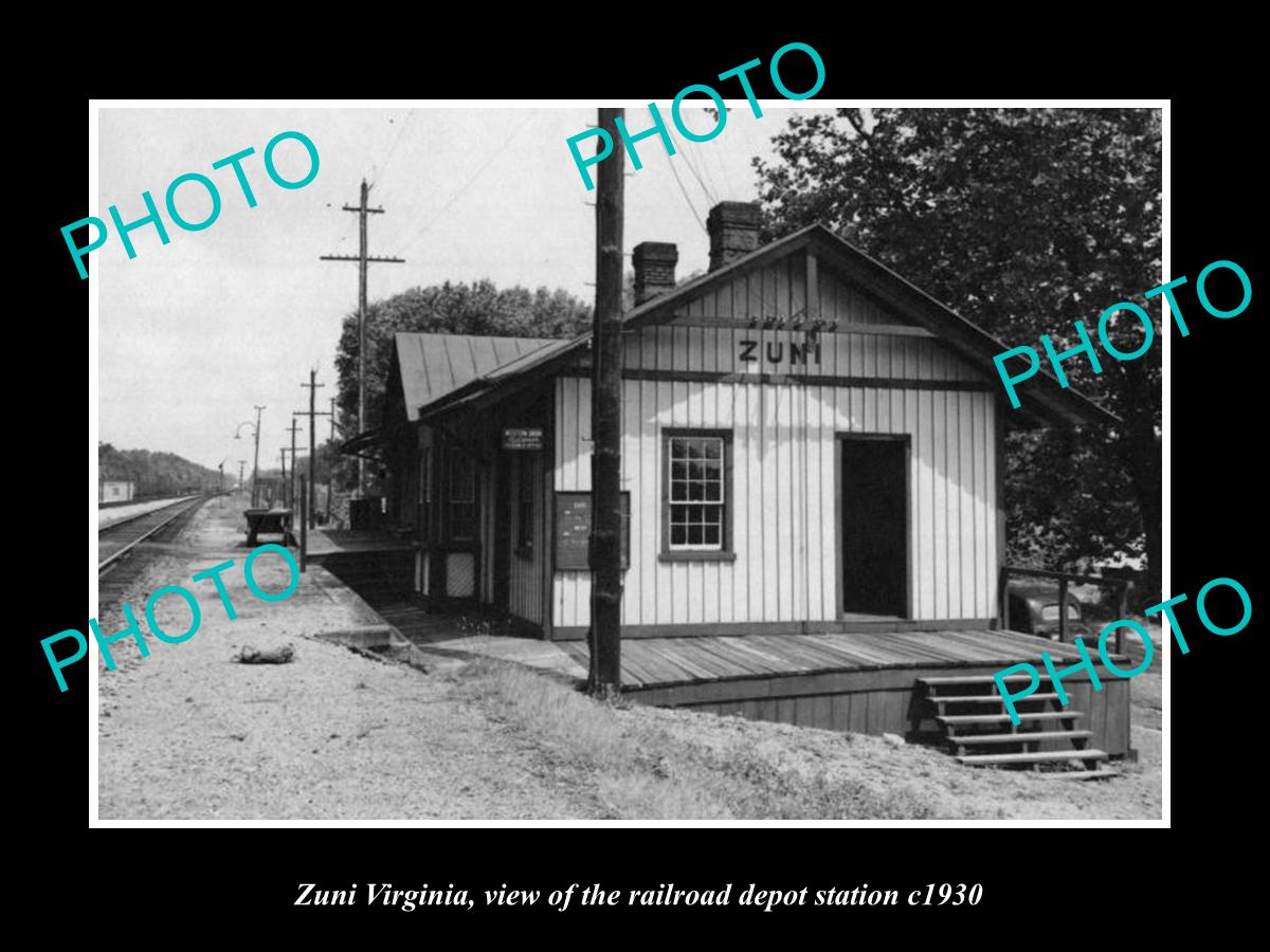 OLD LARGE HISTORIC PHOTO OF ZUNI VIRGINIA, THE RAILROAD DEPOT STATION 1930