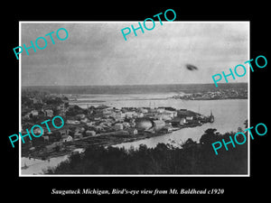 OLD LARGE HISTORIC PHOTO SAUGATUCK MICHIGAN, AERIAL VIEW OF THE TOWN c1920