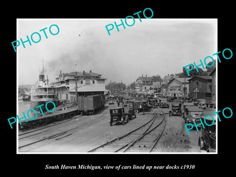 OLD LARGE HISTORIC PHOTO SOUTH HAVEN MICHIGAN, VIEW OF THE DOCKS c1930