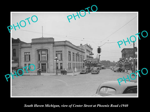 OLD LARGE HISTORIC PHOTO SOUTH HAVEN MICHIGAN, VIEW OF CENTER & PHOENIX c1940