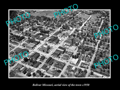 OLD LARGE HISTORIC PHOTO BOLIVAR MISSOURI, AERIAL VIEW OF TOWN c1950 1