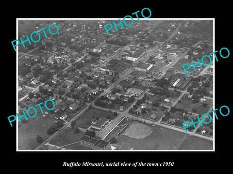 OLD LARGE HISTORIC PHOTO BUFFALO MISSOURI, AERIAL VIEW OF TOWN c1950