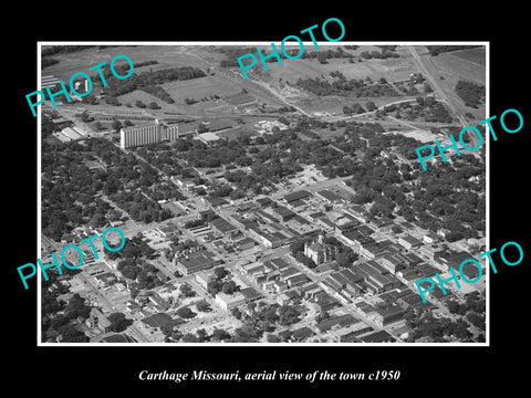 OLD LARGE HISTORIC PHOTO CARTHAGE MISSOURI, AERIAL VIEW OF TOWN c1950