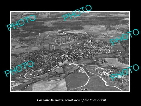 OLD LARGE HISTORIC PHOTO CASSVILLE MISSOURI, AERIAL VIEW OF TOWN c1950 1