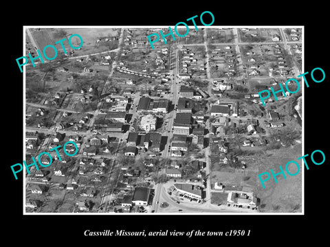 OLD LARGE HISTORIC PHOTO CASSVILLE MISSOURI, AERIAL VIEW OF TOWN c1950 2