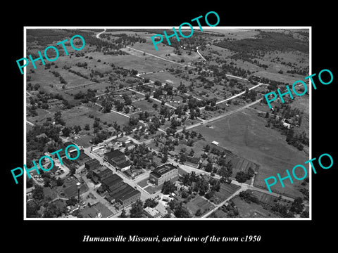 OLD LARGE HISTORIC PHOTO HUMANSVILLE MISSOURI, AERIAL VIEW OF TOWN c1950