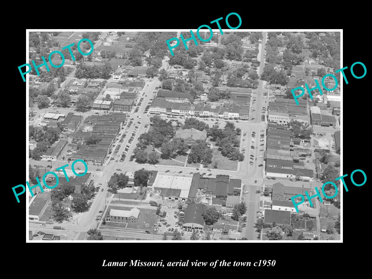 OLD LARGE HISTORIC PHOTO LAMAR MISSOURI, AERIAL VIEW OF THE TOWN c1950 1