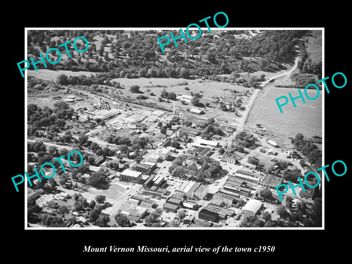 OLD LARGE HISTORIC PHOTO MOUNT VERNON MISSOURI, AERIAL VIEW OF TOWN c1950