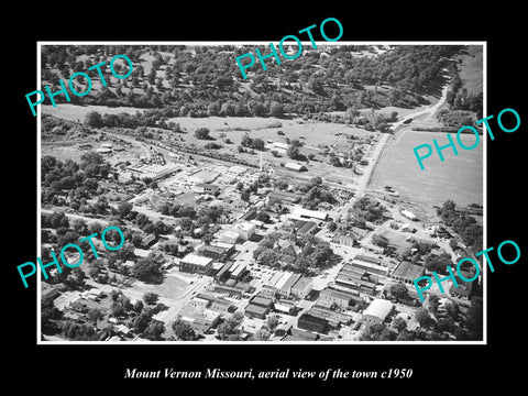 OLD LARGE HISTORIC PHOTO MOUNT VERNON MISSOURI, AERIAL VIEW OF TOWN c1950