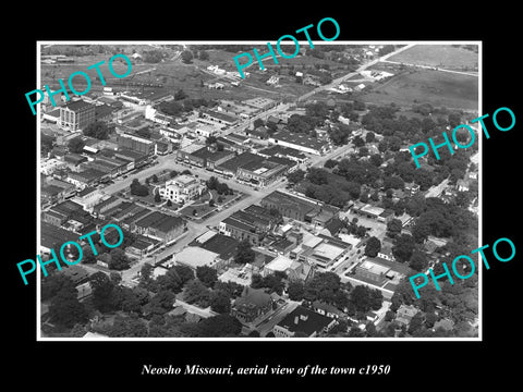 OLD LARGE HISTORIC PHOTO NEOSHA MISSOURI, AERIAL VIEW OF THE TOWN c1950 1