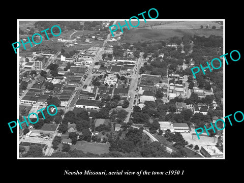 OLD LARGE HISTORIC PHOTO NEOSHA MISSOURI, AERIAL VIEW OF THE TOWN c1950 2