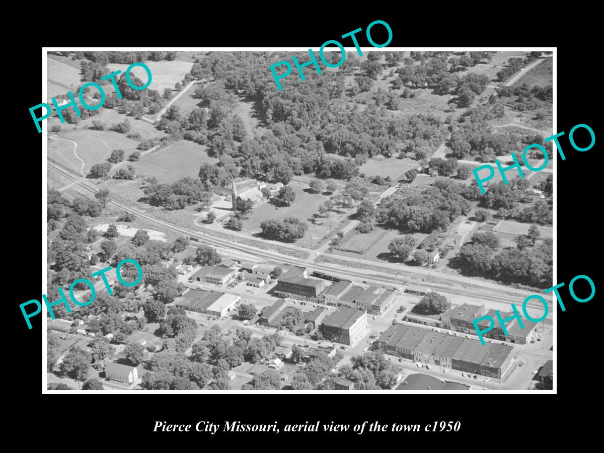 OLD LARGE HISTORIC PHOTO PIERCE CITY MISSOURI, AERIAL VIEW OF TOWN c1950