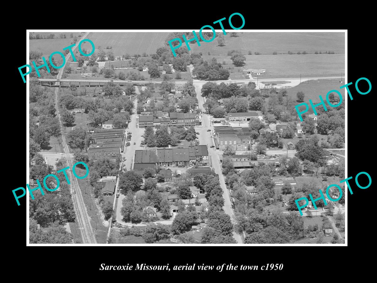 OLD LARGE HISTORIC PHOTO SARCOXIE MISSOURI, AERIAL VIEW OF TOWN c1950