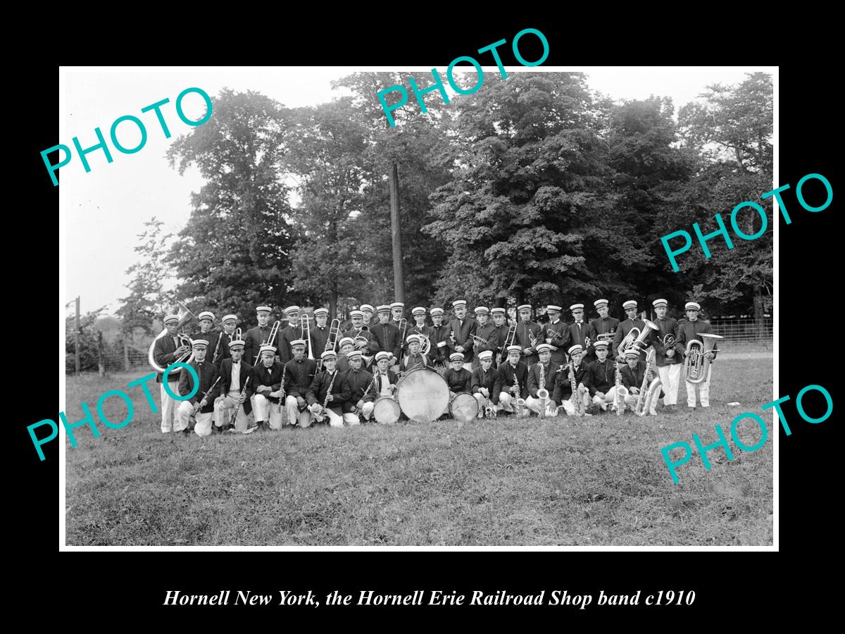 OLD LARGE HISTORIC PHOTO ERIE RAILROAD, HORNELL NEW YORK SHOPS BAND c1910