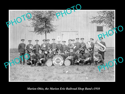 OLD LARGE HISTORIC PHOTO ERIE RAILROAD, MARION OHIO SHOPS BAND c1910