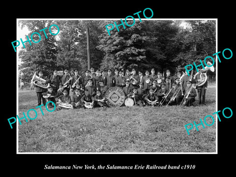 OLD LARGE HISTORIC PHOTO ERIE RAILROAD, SALAMANCA NEW YORK SHOPS BAND c1910