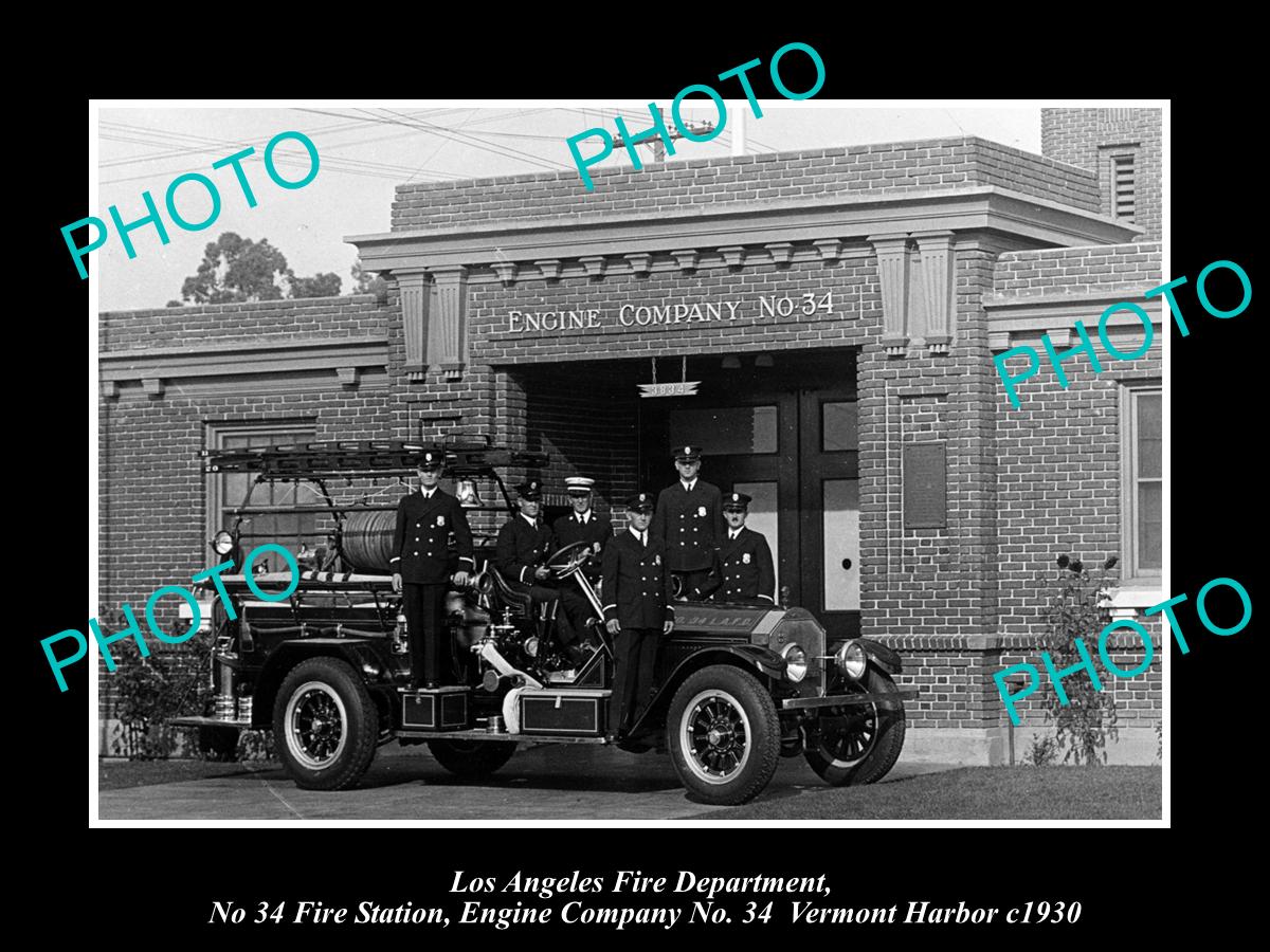 OLD PHOTO LOS ANGELES FIRE DEPARTMENT LAFD, No 34 STATION VERMONT HARBOR c1930 1