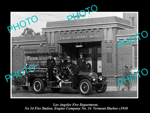 OLD PHOTO LOS ANGELES FIRE DEPARTMENT LAFD, No 34 STATION VERMONT HARBOR c1930 1