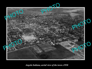 OLD LARGE HISTORIC PHOTO ANGOLA INDIANA, AERIAL VIEW OF THE TOWN c1950 1