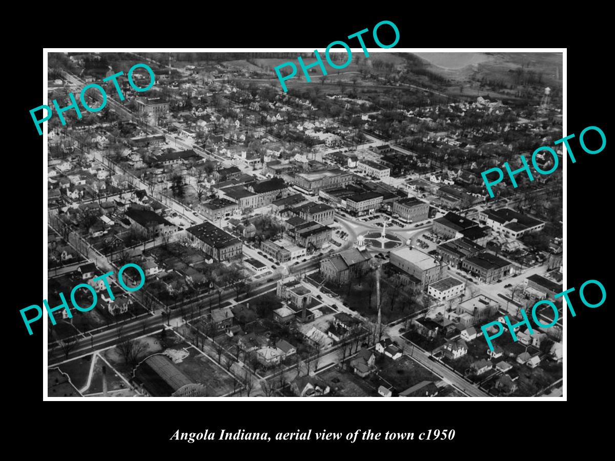 OLD LARGE HISTORIC PHOTO ANGOLA INDIANA, AERIAL VIEW OF THE TOWN c1950 2