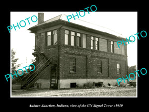 OLD LARGE HISTORIC PHOTO AUBURN JUNCTION INDIANA, UN RAILROAD SIGNAL TOWER c1950