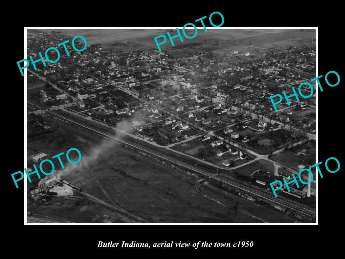 OLD LARGE HISTORIC PHOTO BUTLER INDIANA, AERIAL VIEW OF THE TOWN c1950 1