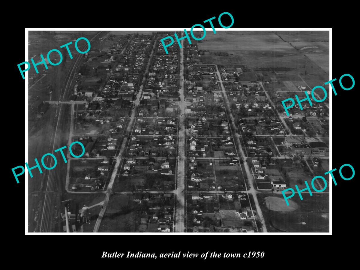 OLD LARGE HISTORIC PHOTO BUTLER INDIANA, AERIAL VIEW OF THE TOWN c1950 2