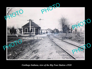 OLD LARGE HISTORIC PHOTO CARTHAGE INDIANA, THE BIG FOUR RAILWAY STATION c1920