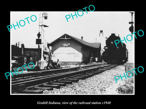 OLD LARGE HISTORIC PHOTO GRABILL INDIANA, VIEW OF THE RAILROAD STATION c1940