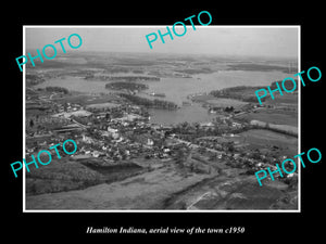 OLD LARGE HISTORIC PHOTO HAMITLON INDIANA, AERIAL VIEW OF THE TOWN c1950