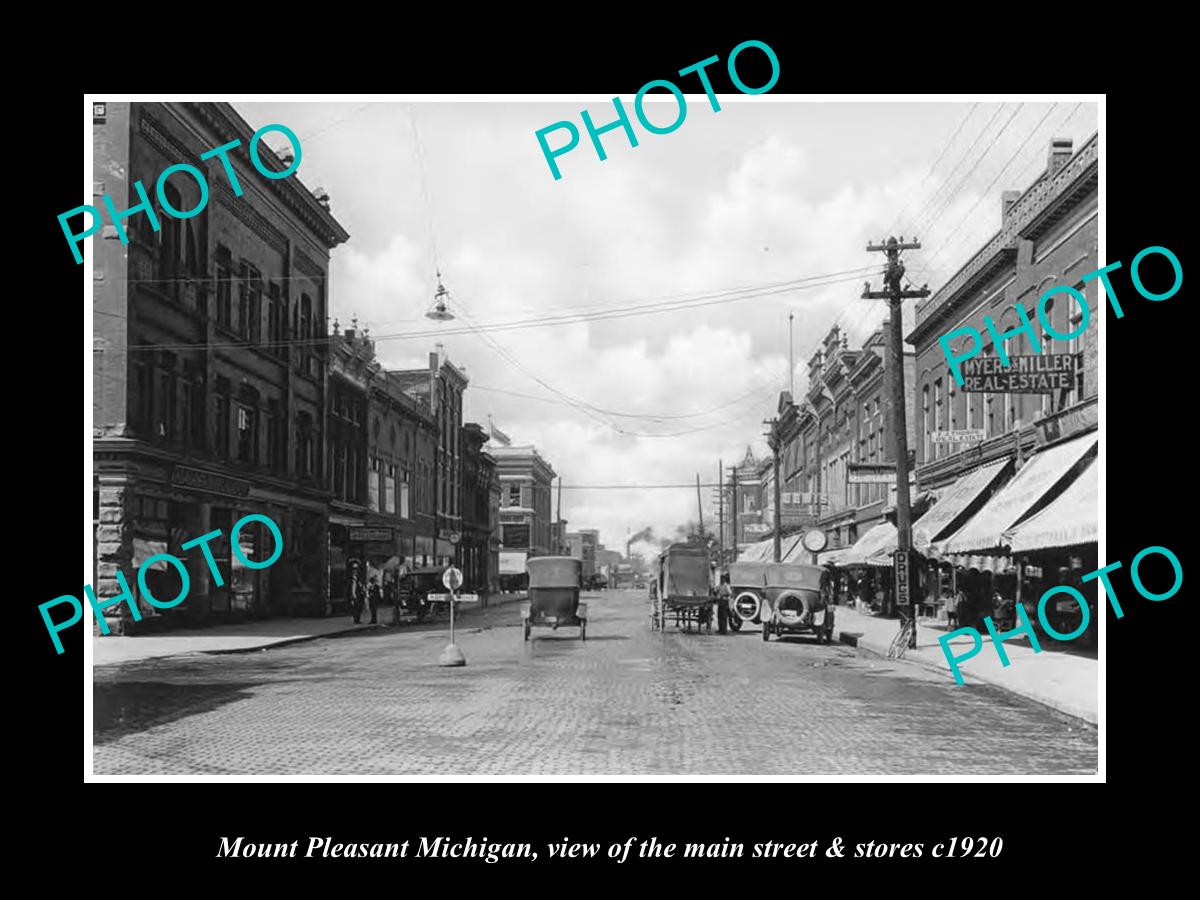 OLD LARGE HISTORIC PHOTO MOUNT PLEASANT MICHIGAN, THE MAIN STREET & STORES c1920