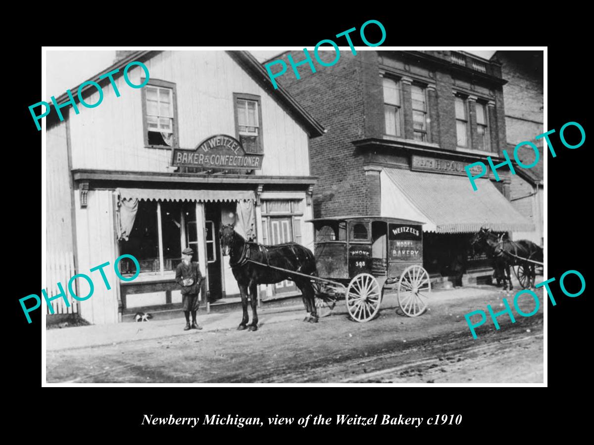 OLD LARGE HISTORIC PHOTO NEWBERRY MICHIGAN, VIEW OF THE WEITZEL BAKERY c1910